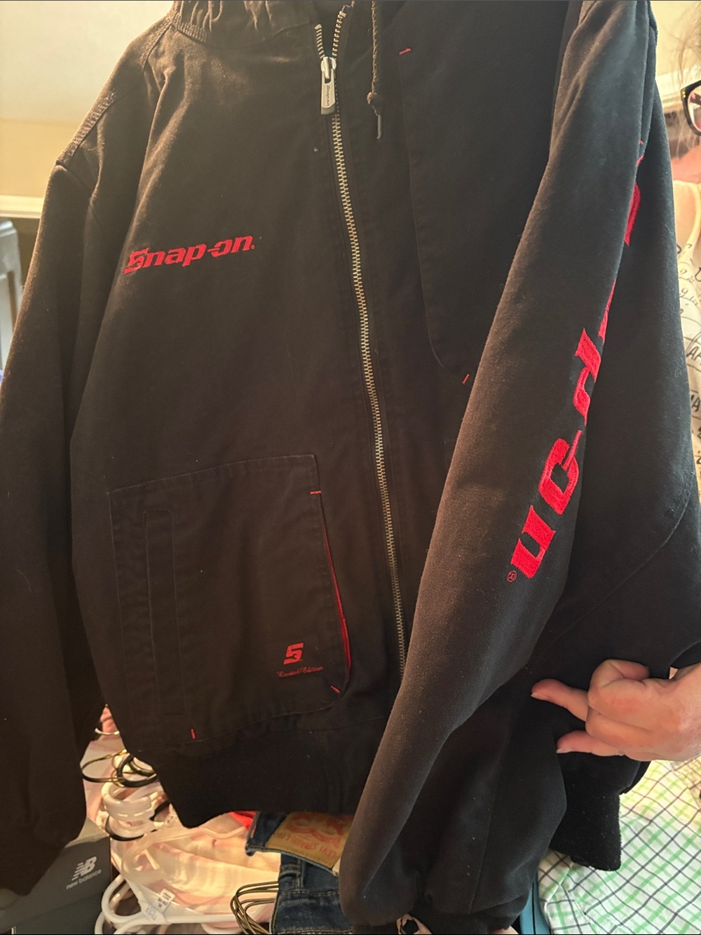 Vintage Snap-On Black Bomber Jacket with Red Logo Accents